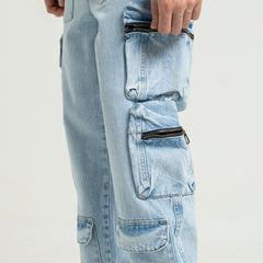 بنطال جينز واسع الساق وجيوب - JN-914-W25