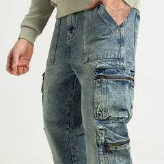 بنطال جينز واسع الساق وجيوب - JN-914-W25