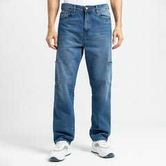 بنطلون جينز واسع الساق أساسي بجيبين - JN-595