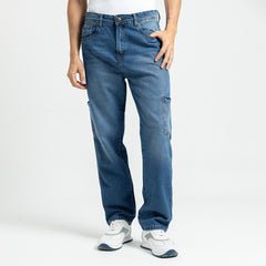 بنطلون جينز واسع الساق أساسي بجيبين - JN-595