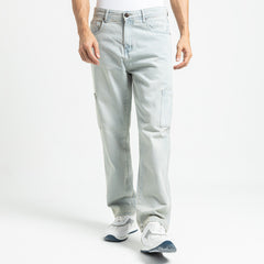 بنطلون جينز واسع الساق أساسي بجيبين - JN-595