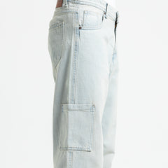 بنطلون جينز واسع الساق أساسي بجيبين - JN-595