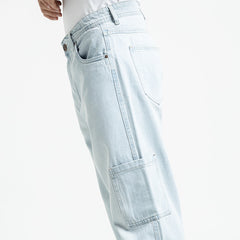 بنطلون جينز واسع الساق أساسي بجيبين - JN-595