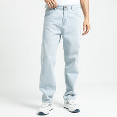 بنطلون جينز واسع الساق أساسي بجيبين - JN-595