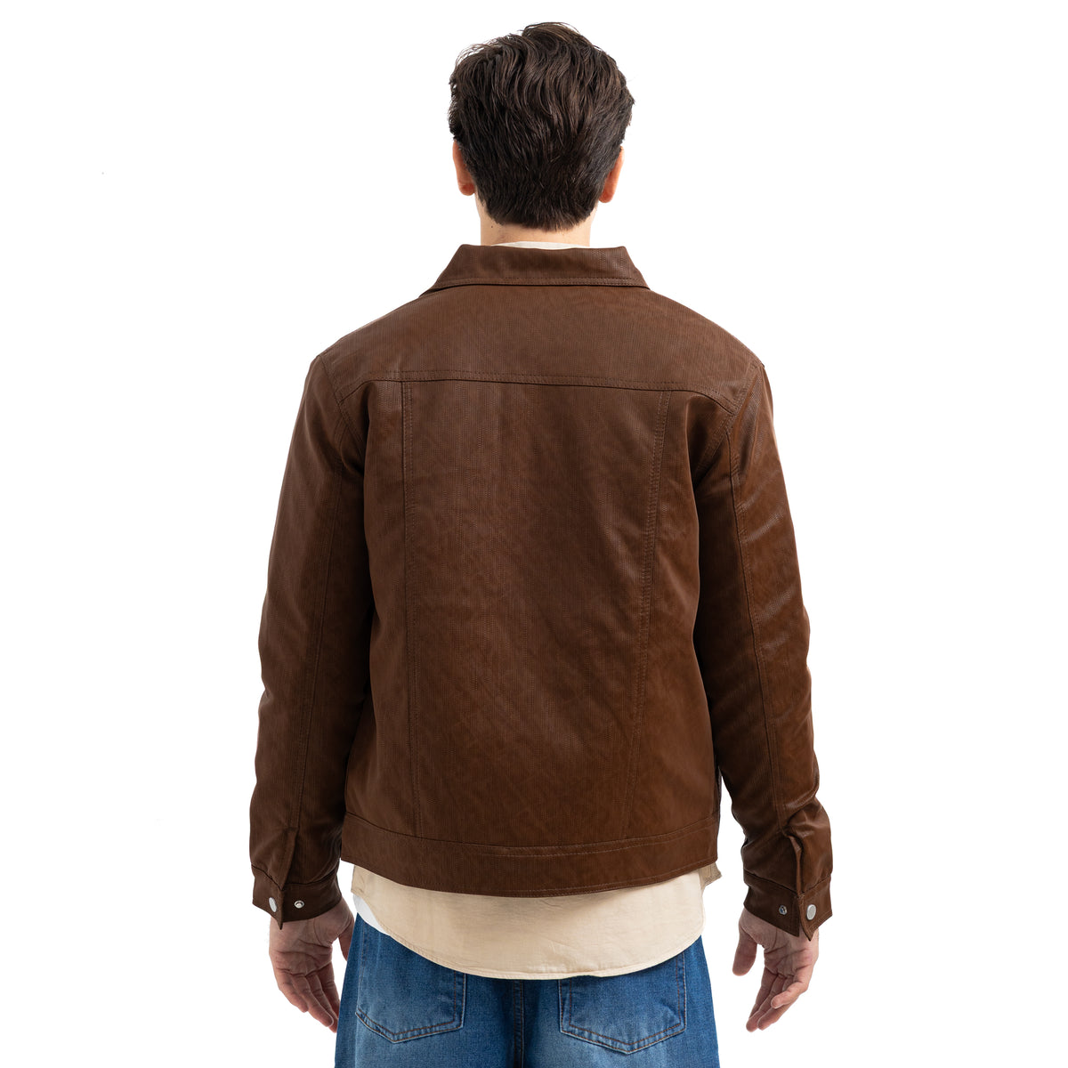 Regular Fit Basic Button-Front Leather Jacket