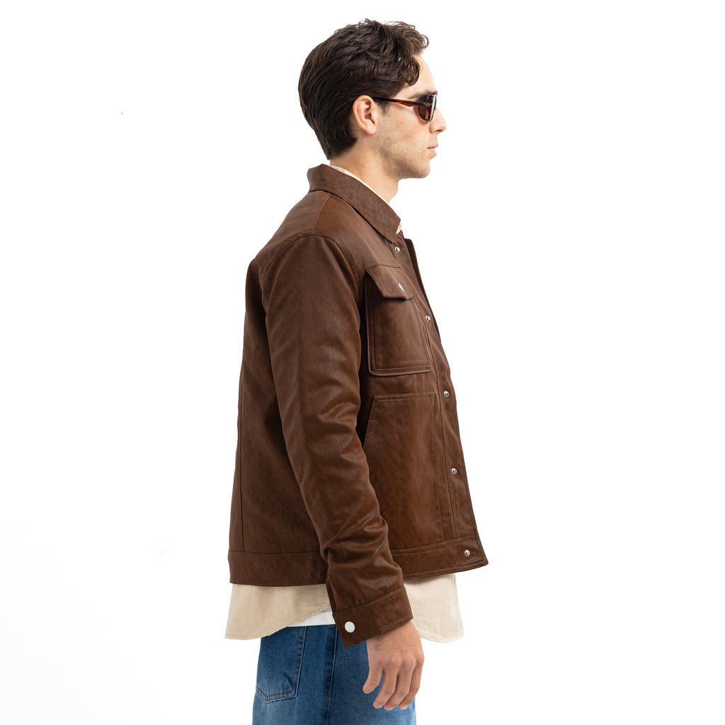 Regular Fit Basic Button-Front Leather Jacket