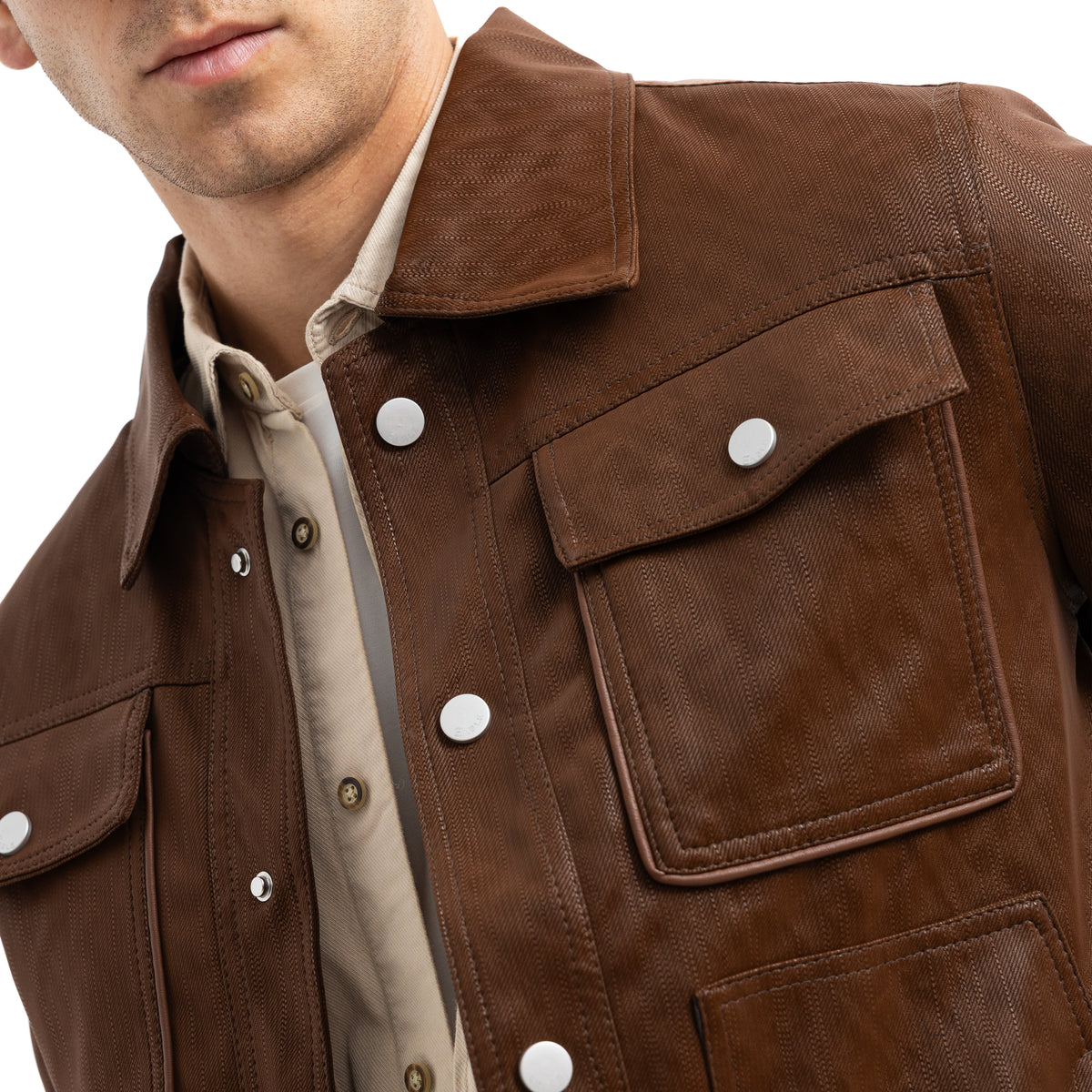Regular Fit Basic Button-Front Leather Jacket
