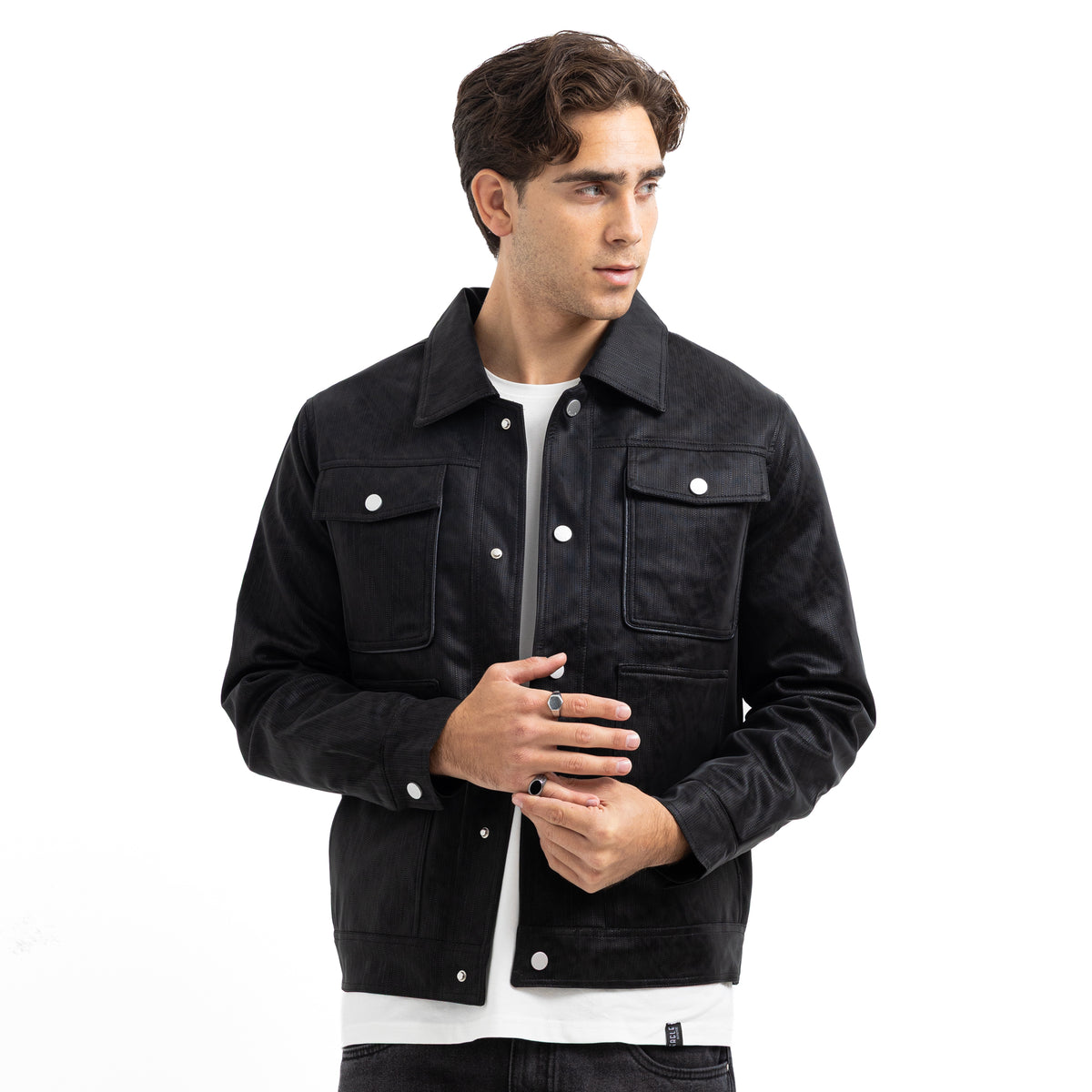 Regular Fit Basic Button-Front Leather Jacket