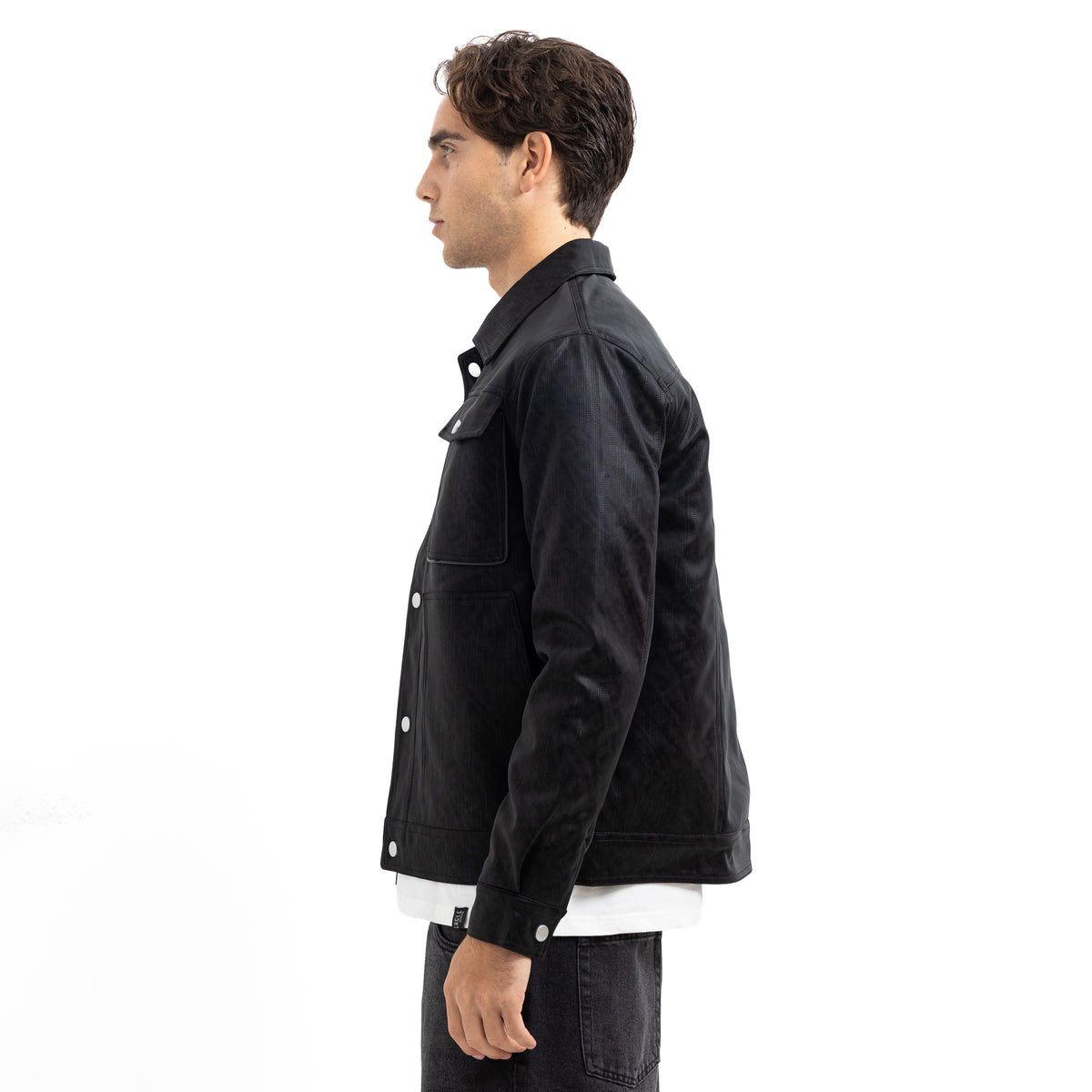 Regular Fit Basic Button-Front Leather Jacket
