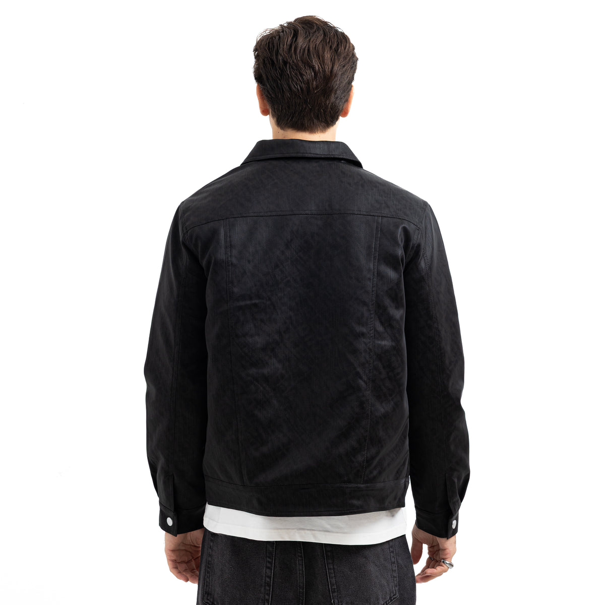 Regular Fit Basic Button-Front Leather Jacket
