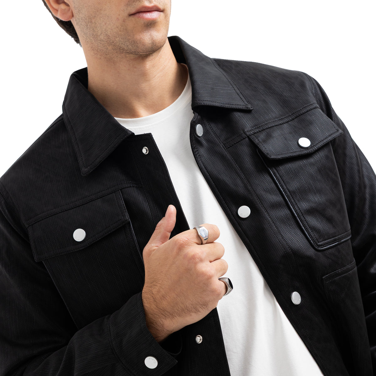Regular Fit Basic Button-Front Leather Jacket